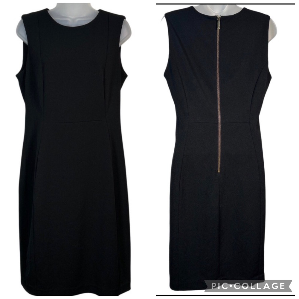 Calvin Klein Black Sleeveless Sheath Dress LBD Zipper Classic Minimalist Sz 10